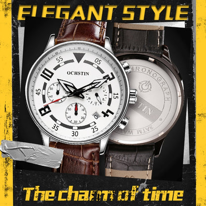 Multifunctional Quartz Men Leather Watch, Ochstin 6050B