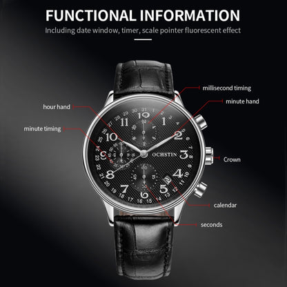 Multifunctional Quartz Men Leather Watch, Ochstin 6050C