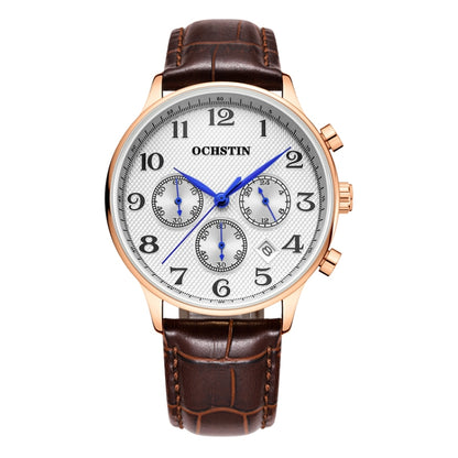 Multifunctional Quartz Men Leather Watch, Ochstin 6050E