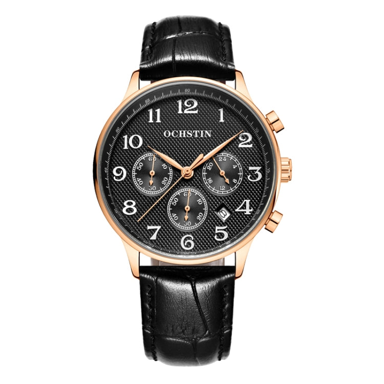 Multifunctional Quartz Men Leather Watch, Ochstin 6050E