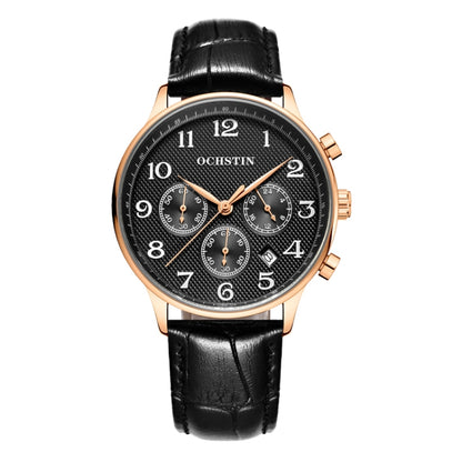 Multifunctional Quartz Men Leather Watch, Ochstin 6050E