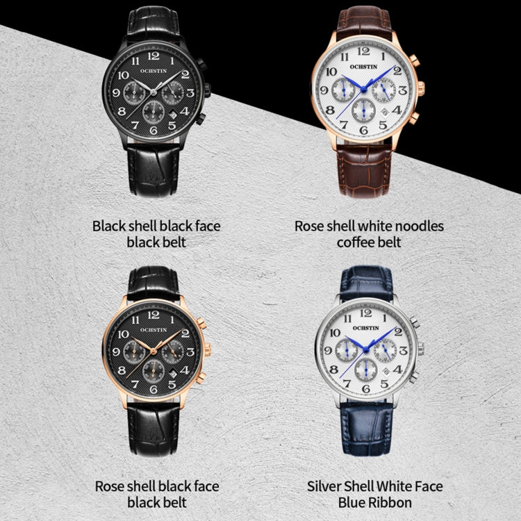 Multifunctional Quartz Men Leather Watch, Ochstin 6050E