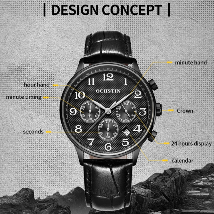 Multifunctional Quartz Men Leather Watch, Ochstin 6050E