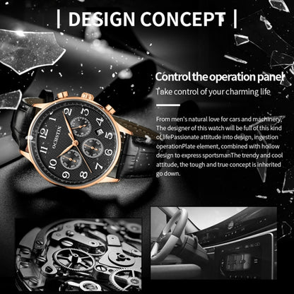 Multifunctional Quartz Men Leather Watch, Ochstin 6050E