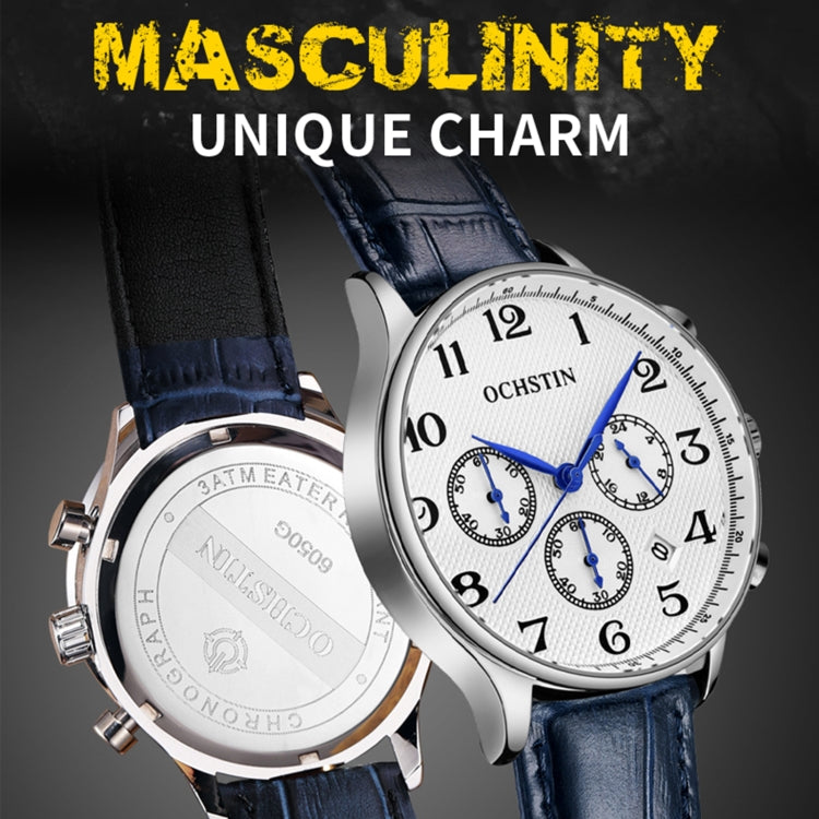 Multifunctional Quartz Men Leather Watch, Ochstin 6050E
