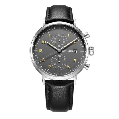 Multifunctional Quartz Waterproof Men Leather Watch, OCHSTIN 6076C