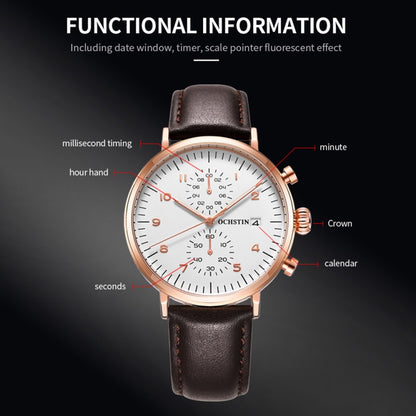 Multifunctional Quartz Waterproof Men Leather Watch, OCHSTIN 6076C