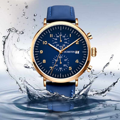 Multifunctional Quartz Waterproof Men Leather Watch, OCHSTIN 6076C