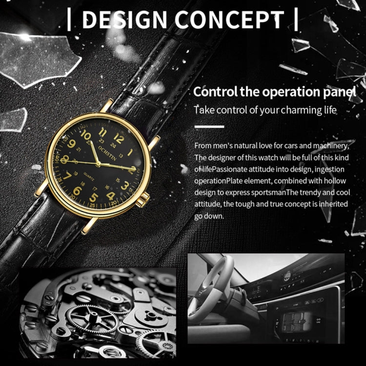Fashion Hollow Men Leather Quartz Watch, OCHSTIN 6081C