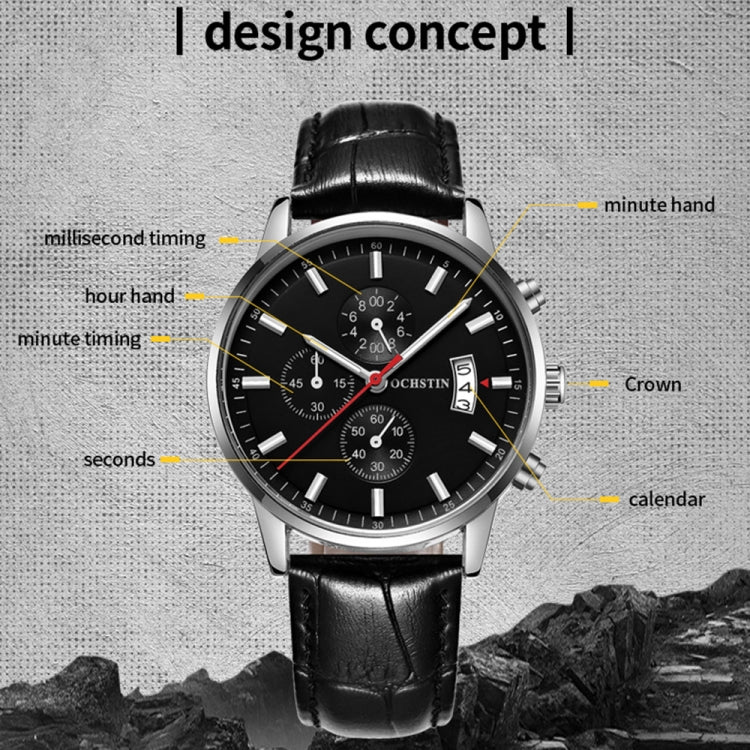 Multifunctional Quartz Waterproof Luminous Men Leather Watch, OCHSTIN 6084C