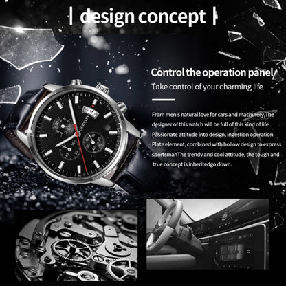 Multifunctional Quartz Waterproof Luminous Men Leather Watch, OCHSTIN 6084C