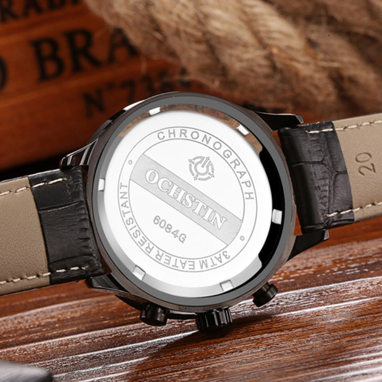 Multifunctional Quartz Waterproof Luminous Men Leather Watch, OCHSTIN 6084C