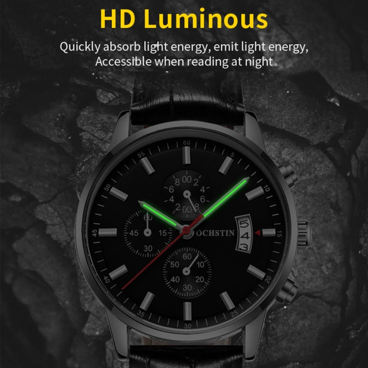 Multifunctional Quartz Waterproof Luminous Men Leather Watch, OCHSTIN 6084C