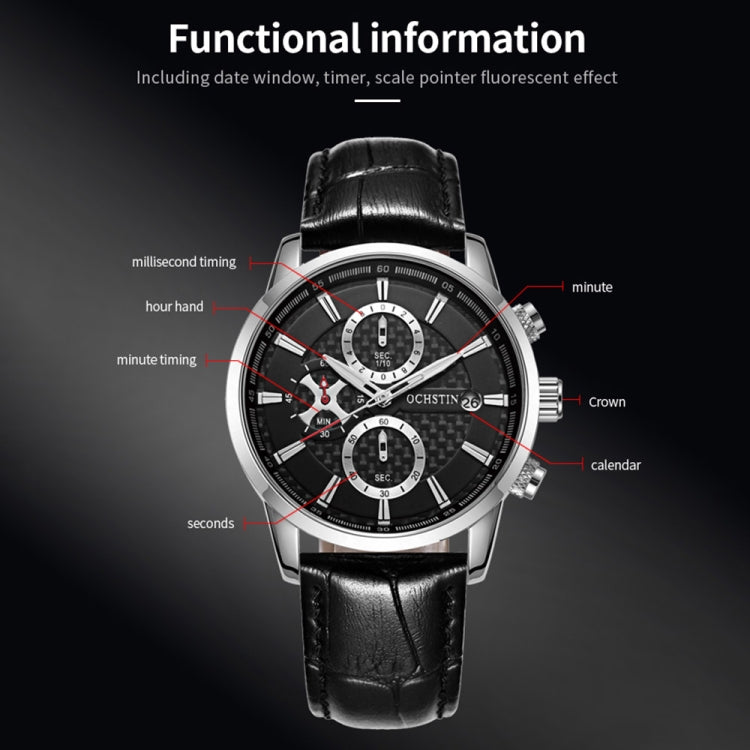 Multifunctional Quartz Waterproof Men Leather Watch, OCHSTIN 6085B
