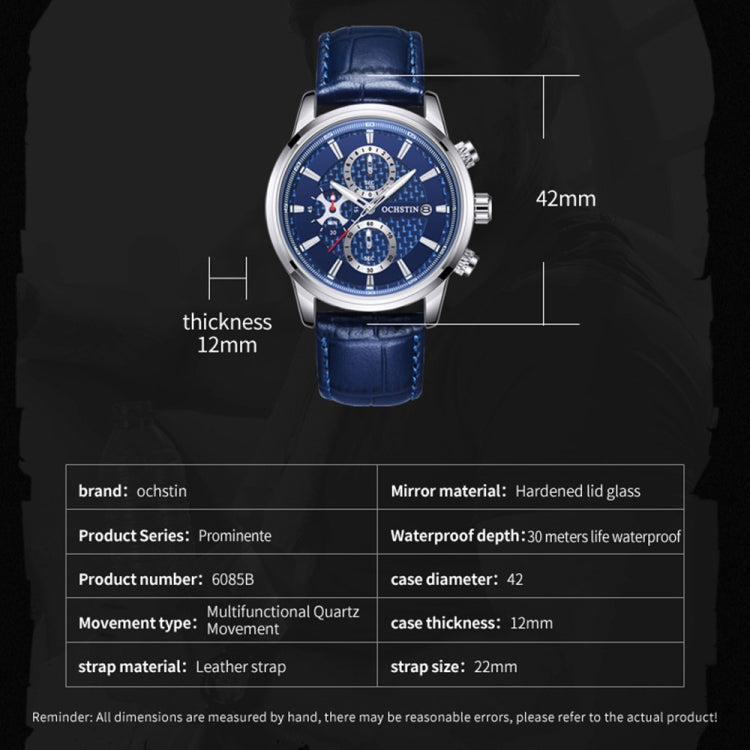 Multifunctional Quartz Waterproof Men Leather Watch, OCHSTIN 6085B
