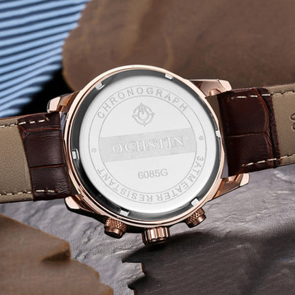 Multifunctional Quartz Waterproof Men Leather Watch, OCHSTIN 6085B