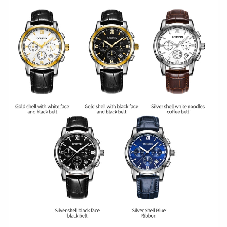 Multifunctional Quartz Waterproof Luminous Men Leather Watch, OCHSTIN 6097B