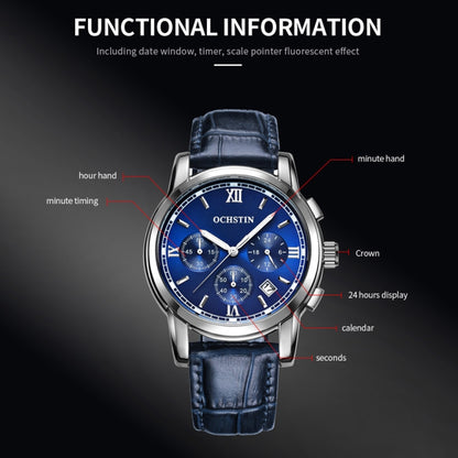 Multifunctional Quartz Waterproof Luminous Men Leather Watch, OCHSTIN 6097B