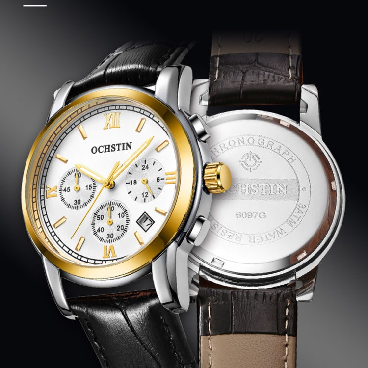 Multifunctional Quartz Waterproof Luminous Men Leather Watch, OCHSTIN 6097B