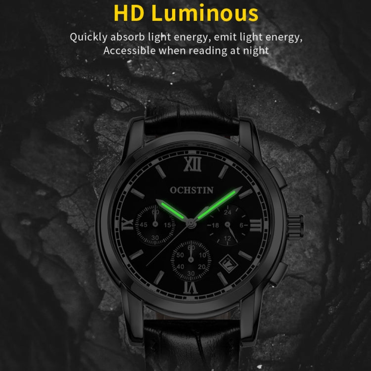Multifunctional Quartz Waterproof Luminous Men Leather Watch, OCHSTIN 6097B