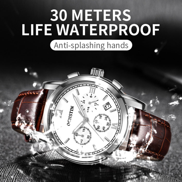 Multifunctional Quartz Waterproof Luminous Men Leather Watch, OCHSTIN 6097B
