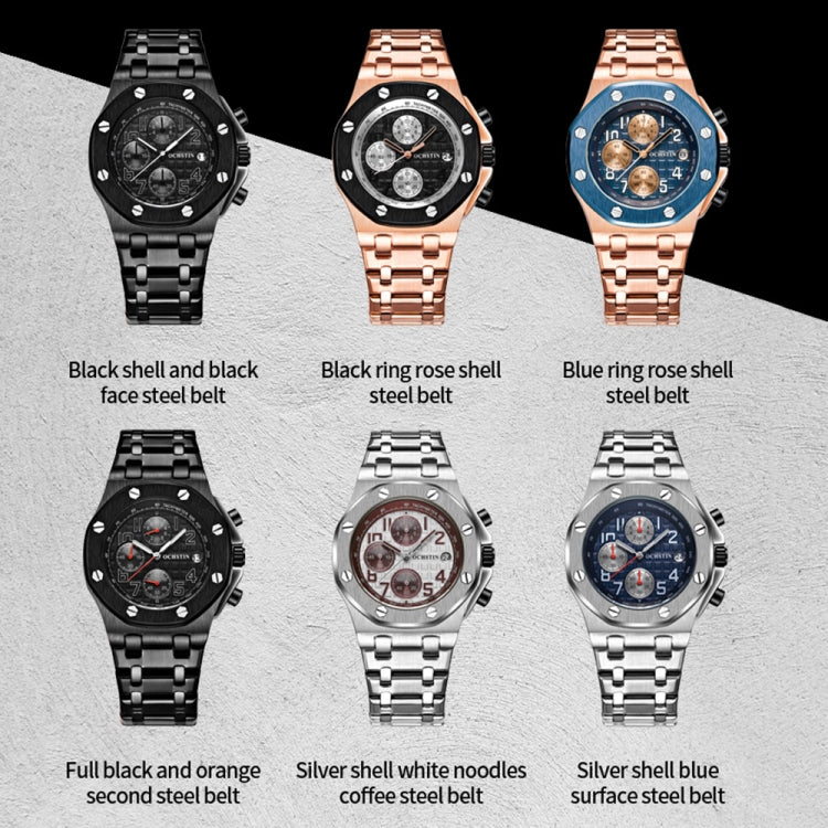 Multifunctional Quartz Waterproof Luminous Steel Strap Men Watch, OCHSTIN 6100D