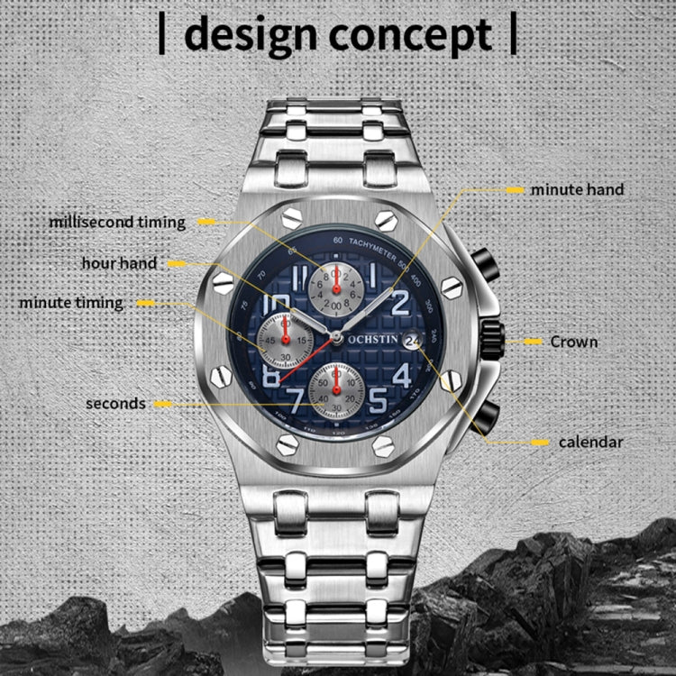 Multifunctional Quartz Waterproof Luminous Steel Strap Men Watch, OCHSTIN 6100D