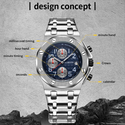 Multifunctional Quartz Waterproof Luminous Steel Strap Men Watch, OCHSTIN 6100D