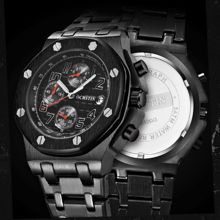 Multifunctional Quartz Waterproof Luminous Steel Strap Men Watch, OCHSTIN 6100D