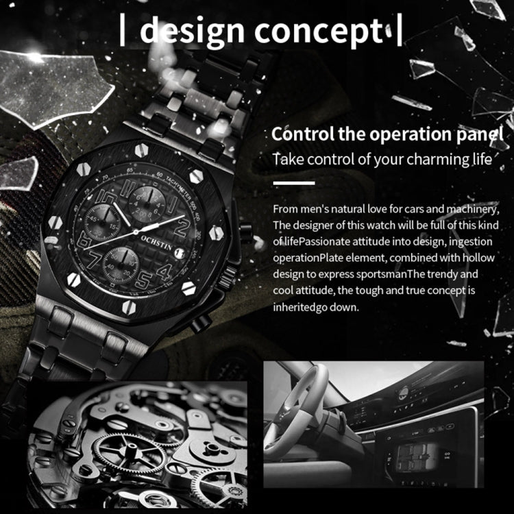 Multifunctional Quartz Waterproof Luminous Steel Strap Men Watch, OCHSTIN 6100D