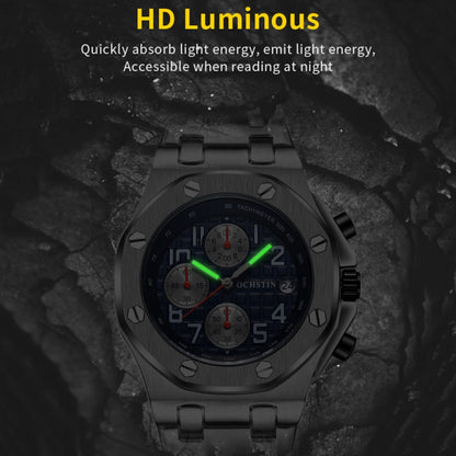 Multifunctional Quartz Waterproof Luminous Steel Strap Men Watch, OCHSTIN 6100D