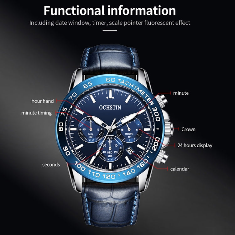 Multifunctional Quartz Waterproof Men Leather Watch, OCHSTIN 6117C