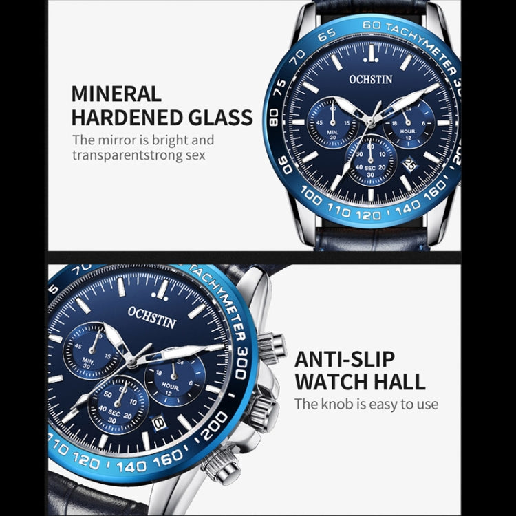 Multifunctional Quartz Waterproof Men Leather Watch, OCHSTIN 6117C