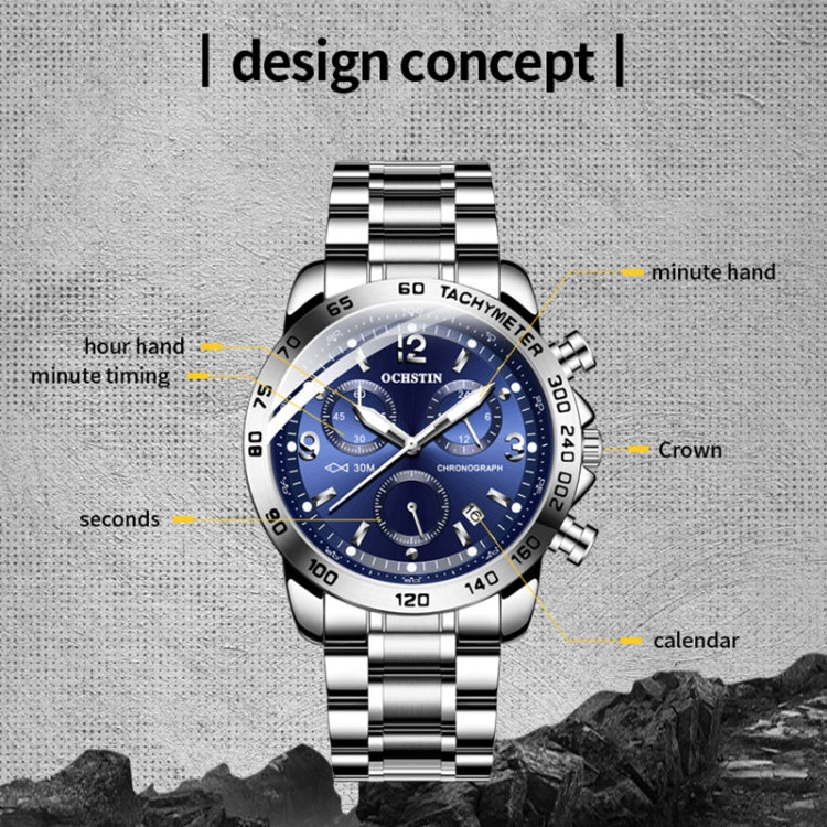 Multifunctional Quartz Waterproof Luminous Steel Strap Men Watch, OCHSTIN 6123B