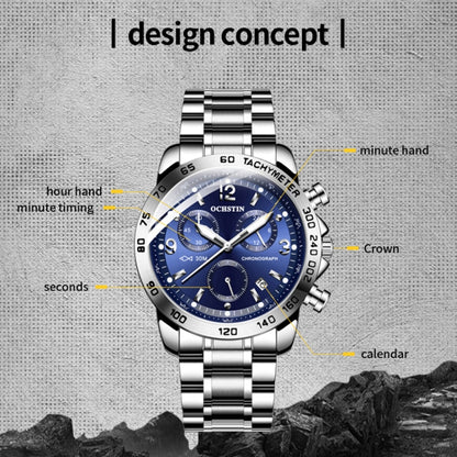 Multifunctional Quartz Waterproof Luminous Steel Strap Men Watch, OCHSTIN 6123B