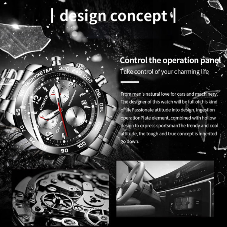 Multifunctional Quartz Waterproof Luminous Steel Strap Men Watch, OCHSTIN 6123B