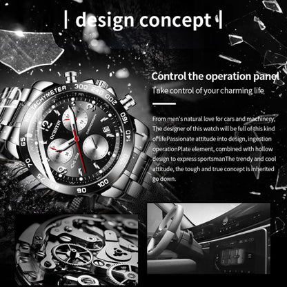 Multifunctional Quartz Waterproof Luminous Steel Strap Men Watch, OCHSTIN 6123B