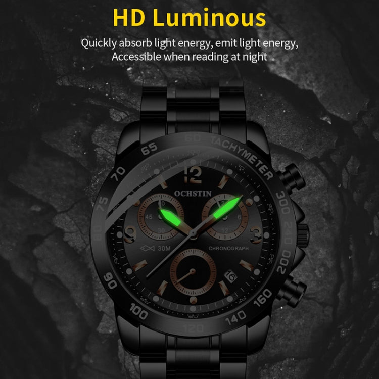 Multifunctional Quartz Waterproof Luminous Steel Strap Men Watch, OCHSTIN 6123B