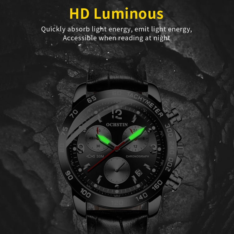 Multifunctional Quartz Waterproof Luminous Men Leather Watch, OCHSTIN 6123C