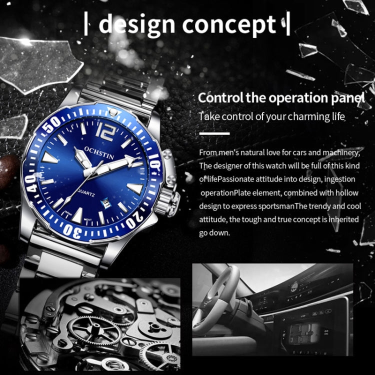 Multifunctional Quartz Waterproof Luminous Steel Strap Men Watch, OCHSTIN 7002B