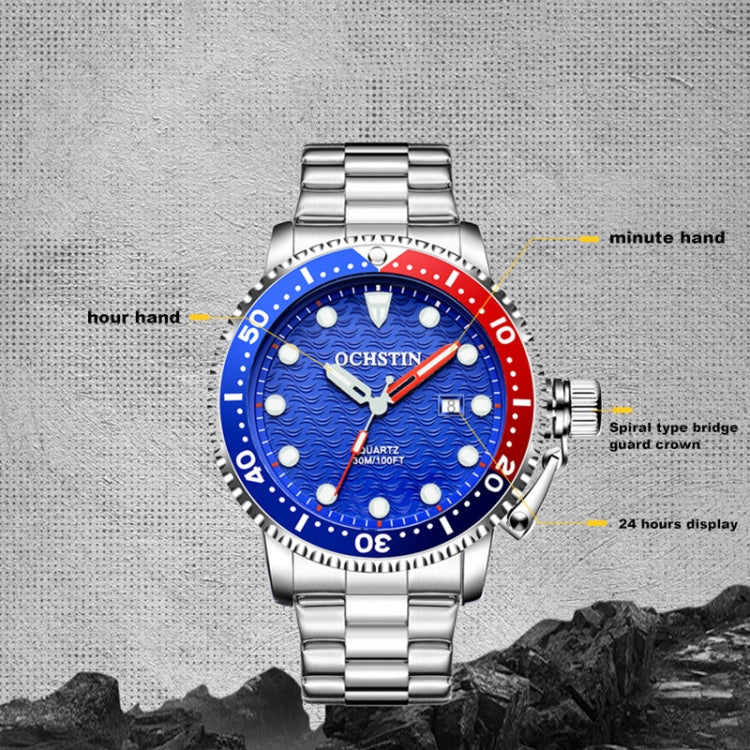 Multifunctional Quartz Waterproof Luminous Steel Strap Men Watch, OCHSTIN 7003A