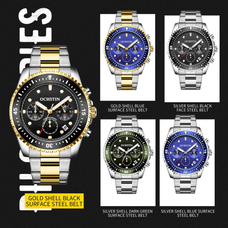 Multifunctional Quartz Waterproof Luminous Steel Strap Men Watch, OCHSTIN 7019C