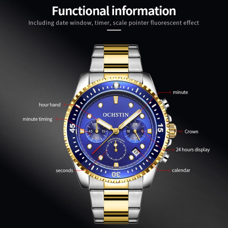 Multifunctional Quartz Waterproof Luminous Steel Strap Men Watch, OCHSTIN 7019C