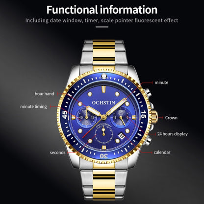 Multifunctional Quartz Waterproof Luminous Steel Strap Men Watch, OCHSTIN 7019C