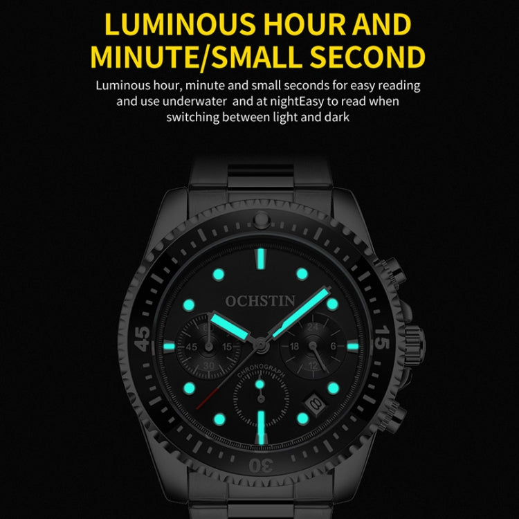 Multifunctional Quartz Waterproof Luminous Steel Strap Men Watch, OCHSTIN 7019C