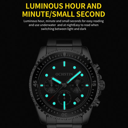 Multifunctional Quartz Waterproof Luminous Steel Strap Men Watch, OCHSTIN 7019C
