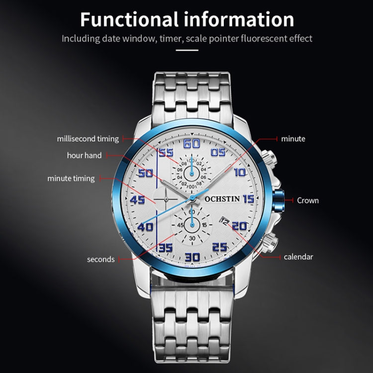 Multifunctional Quartz Waterproof Luminous Steel Strap Men Watch, OCHSTIN 7079