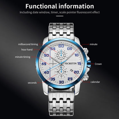 Multifunctional Quartz Waterproof Luminous Steel Strap Men Watch, OCHSTIN 7079