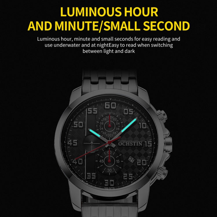 Multifunctional Quartz Waterproof Luminous Steel Strap Men Watch, OCHSTIN 7079
