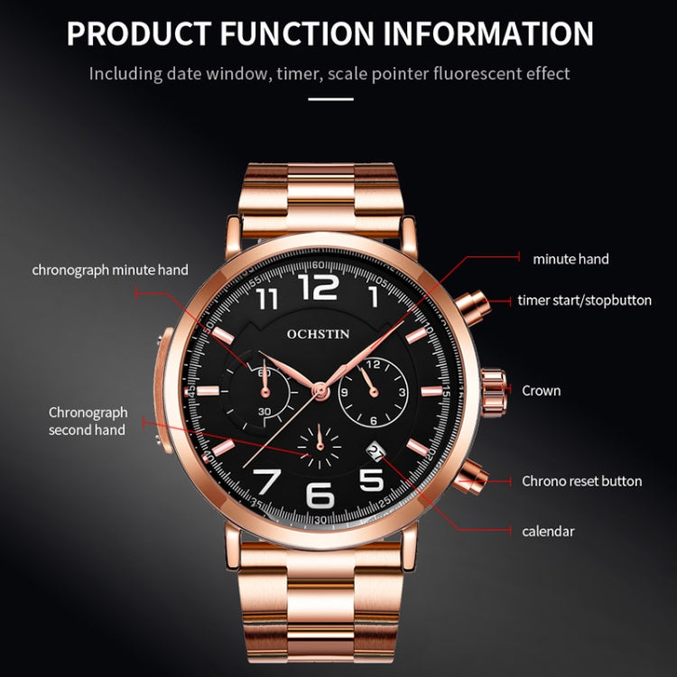 Men Fashion Steel Strap Multifunctional Quartz Watch, OCHSTIN 7243